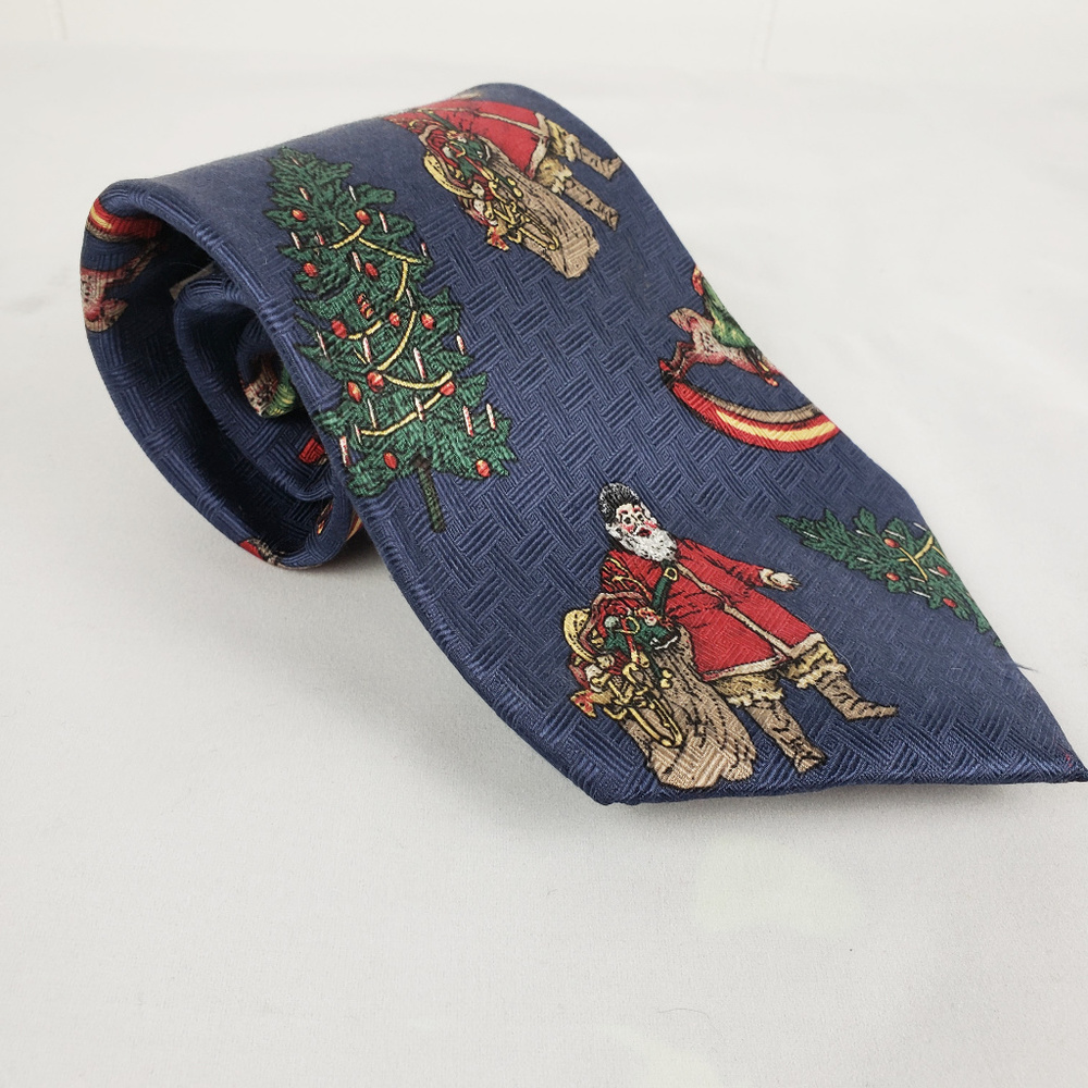 Festive Santa and Christmas Tree Silk Neck Tie